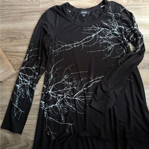 Karen Kane Black Top with White Branch Pattern
